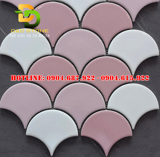 Gạch mosaic gốm vảy cá trắng hồng DDMS0004